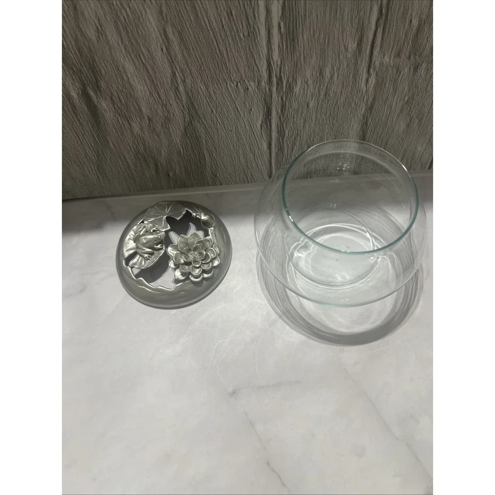 🌸 Vintage 1992 Ganz Canada Pewter Frog & Lily Pad Vanity Powder Jar
